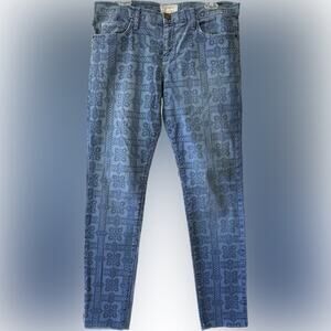 Current Elliot The Roller Low Rise Relaxed Fit Printed Blue Jeans 30